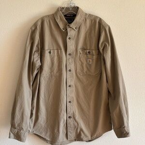 Carhartt Men's Rugged Flex Relaxed Fit Tan Casual Button Down Shirt SZ M